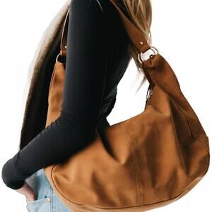 NEW PRETTY SIMPLE women's tassel faux suede handbag in tan